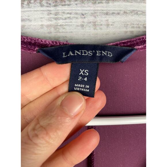 Lands End Velour Purple Twist Front Vneck Dress XS Velvet Witchy Y2K Long Sleeve - Picture 3 of 5